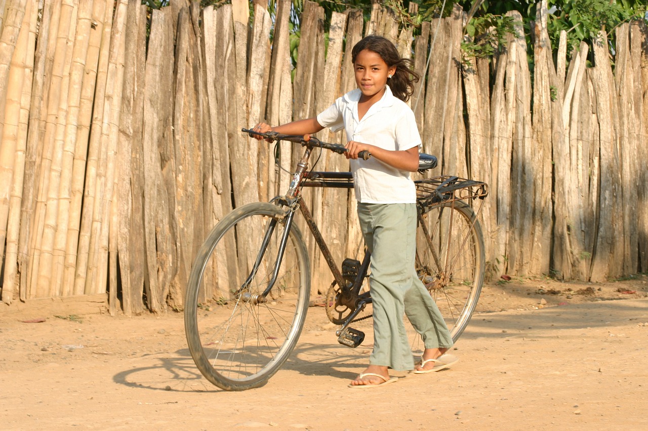 girl, bicycle, sunset
